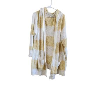 Maurices Stripes Open Front Hooded Cardigan Cream Lightweight Yellow Size Small